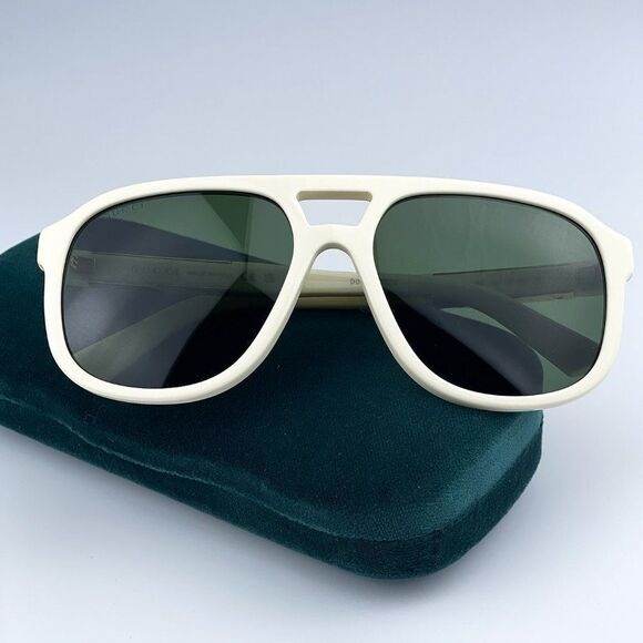 NEW Gucci GG1188S 005 Ivory White Green Pilot Unisex Logo Sunglasses